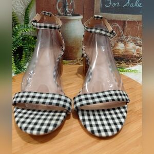 Call It Spring Black and White Checkered Heels Sz 10